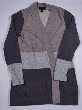 Charter Club Luxury Beige Cashmere Open Front Colorblock Cardigan Size S